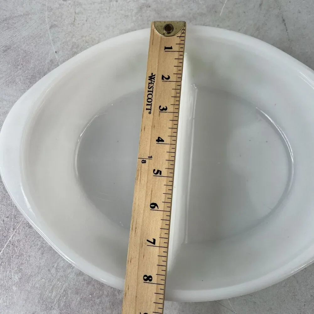 Vintage GlassBake Green Daisy Divided‎ Casserole Dish Milk Glass 12”